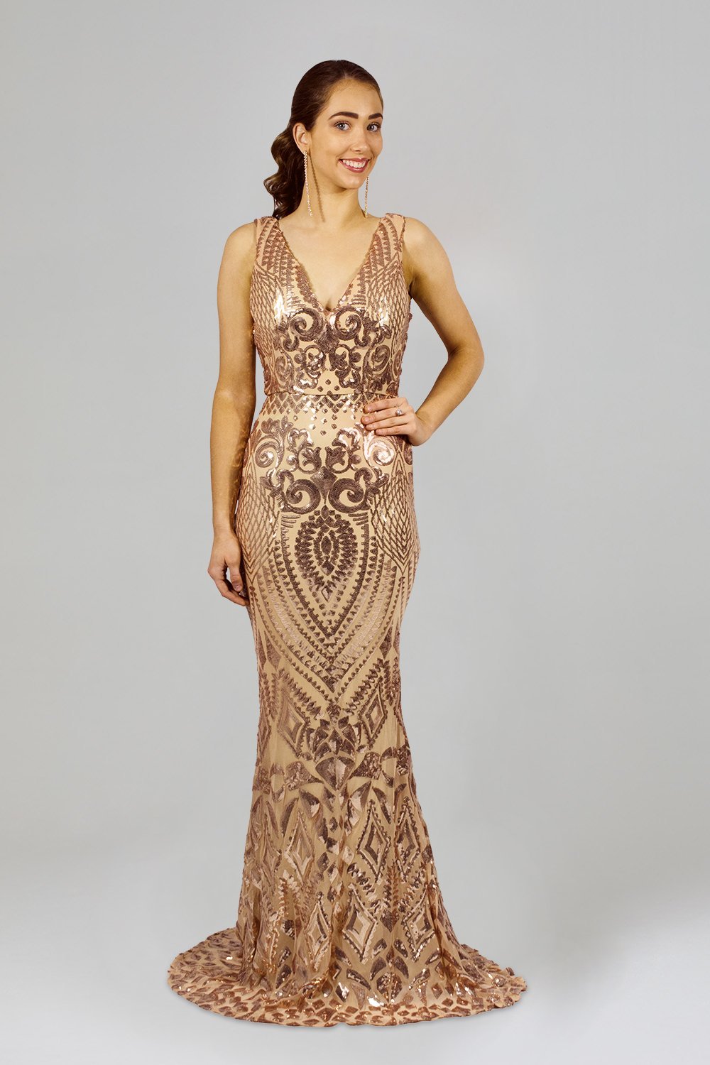 Patterned Rose Gold Sequin Formal Dress ...